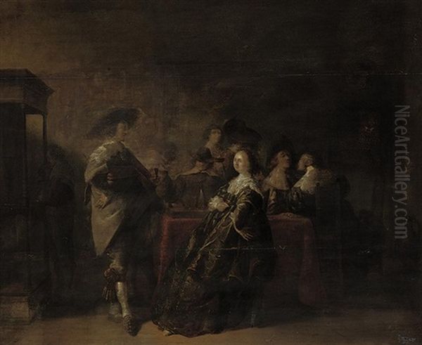 Elegant Company At A Table In An Interior Oil Painting by Pieter Jacobs Codde