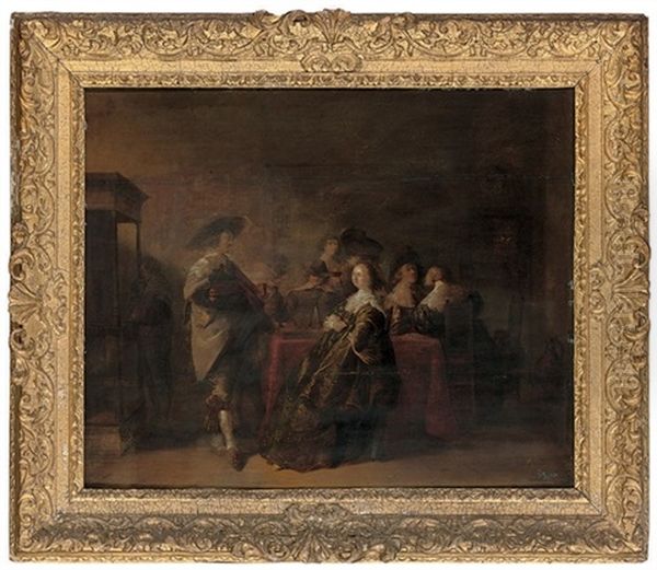 Elegant Company At A Table In An Interior Oil Painting by Pieter Jacobs Codde