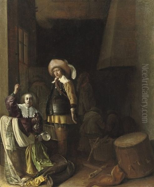 A Soldier In A Guardroom Oil Painting by Pieter Jacobs Codde