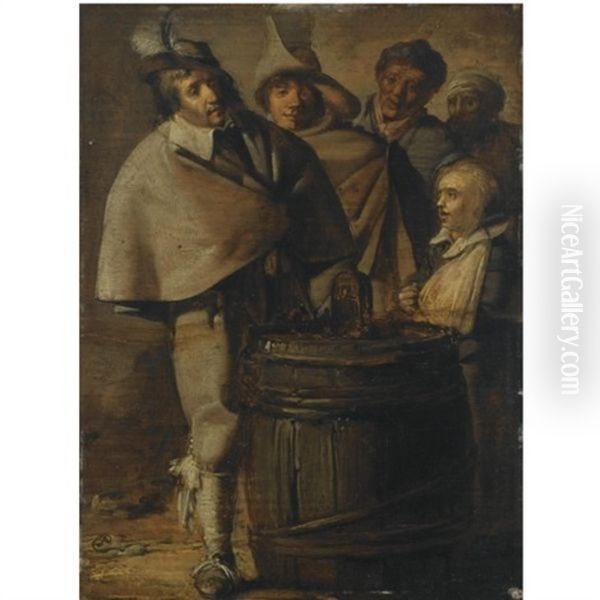 Guards Around A Barrel Oil Painting by Pieter Jacobs Codde