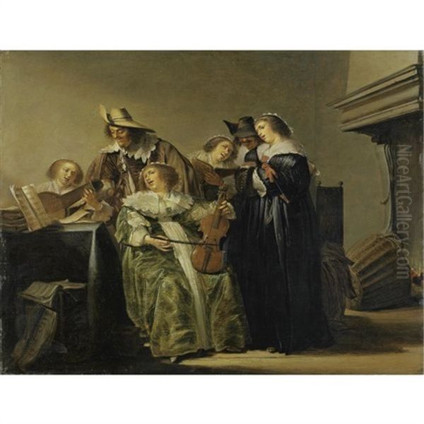 Concert In A Dutch Interior By A Chimney by Pieter Jacobs Codde