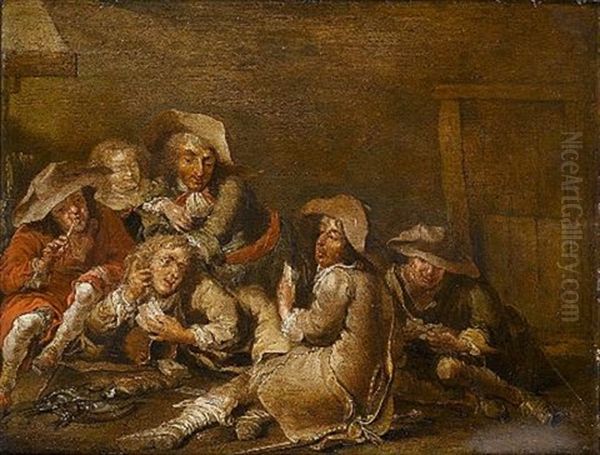 Soldiers Playing Cards In An Interior Oil Painting by Pieter Jacobs Codde