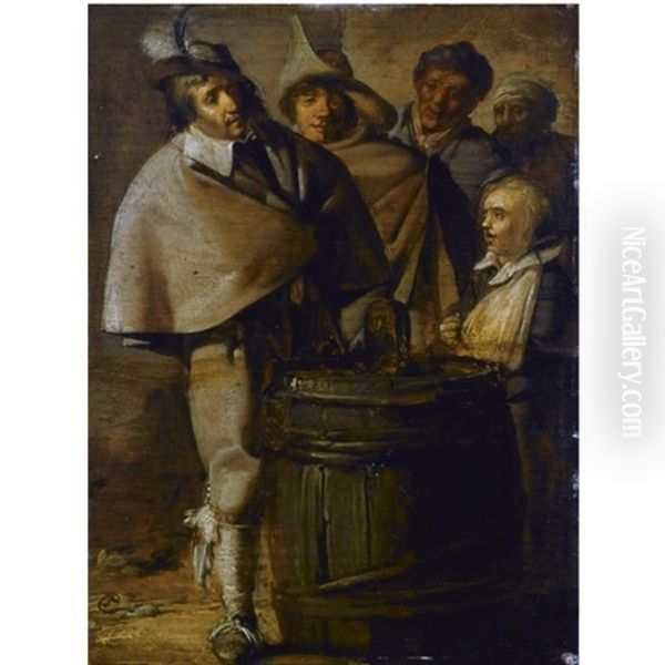 Guards Around A Barrel Oil Painting by Pieter Jacobs Codde