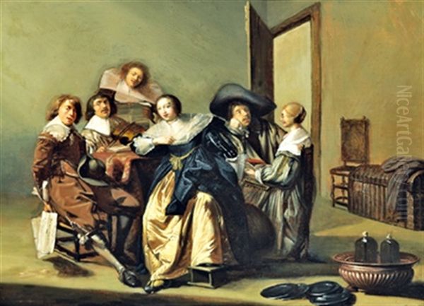 Musizierenden Gesellschaft In Einem Interieur Oil Painting by Pieter Jacobs Codde