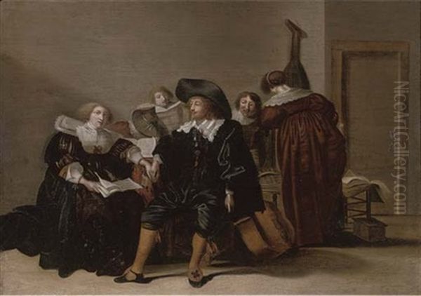 Elegant Company In An Interior Oil Painting by Pieter Jacobs Codde