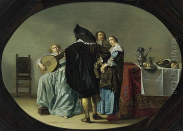 Elegante Gesellschaft In Einem Interieur Oil Painting by Pieter Jacobs Codde