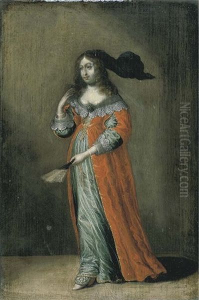 Ritratto Di Gentildonna, A Figura Intera, Con Un Ventaglio Nella Mano Sinistra Oil Painting by Pieter Jacobs Codde