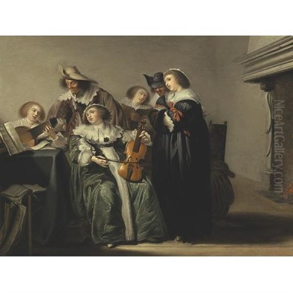 A Musical Company Oil Painting by Pieter Jacobs Codde