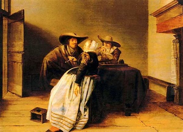 An Interior With Two Soldiers And A Lady Oil Painting by Pieter Jacobs Codde