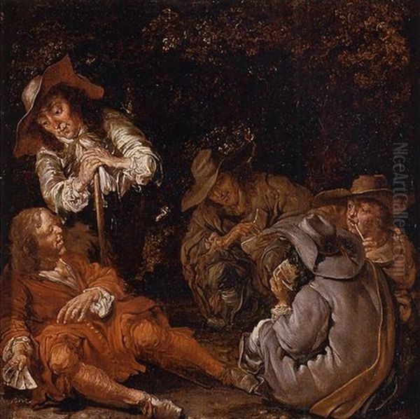 Travelers Resting On A Path Oil Painting by Pieter Jacobs Codde