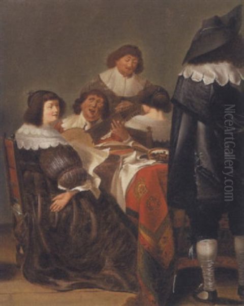 Lystigt Selskab Med Musicerende Herre Oil Painting by Pieter Jacobs Codde