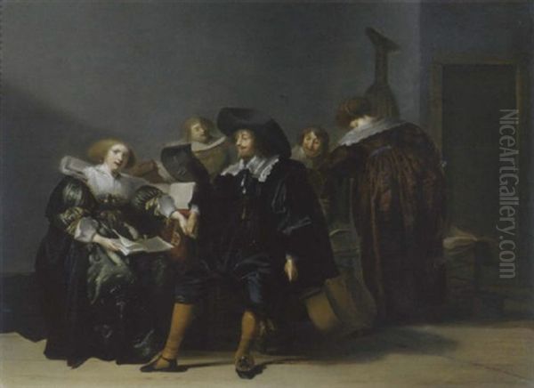 Interieur Mit Musizierender Gesellschaft Oil Painting by Pieter Jacobs Codde