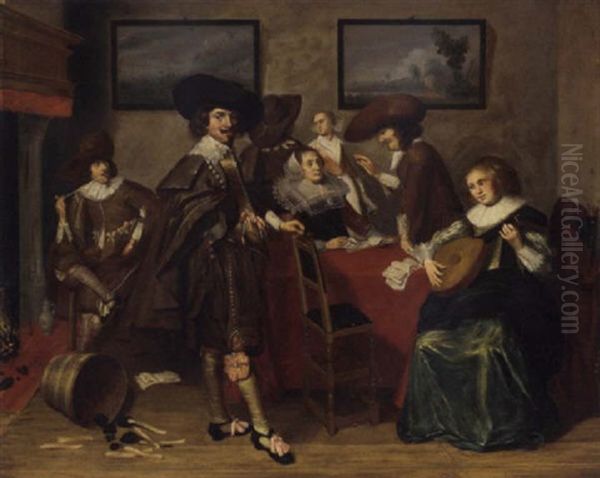 Elegant Company In An Interior Oil Painting by Pieter Jacobs Codde