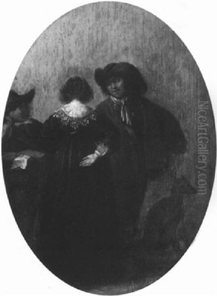 Jeune Femme De Dos Conversant Avec Deux Galants Oil Painting by Pieter Jacobs Codde