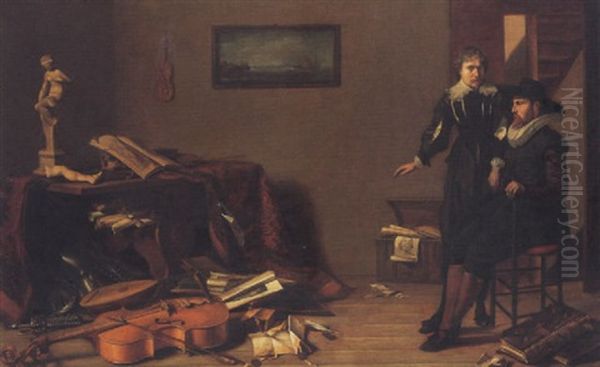 Sitzender Herr Mit Sekretar Vor Einer Ansammlung Von Instrumenten Und Buchern Oil Painting by Pieter Jacobs Codde