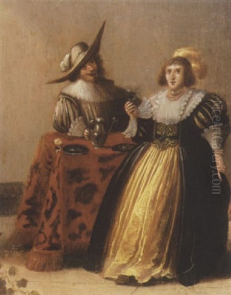 Interior With A Cavalier And His Lady Oil Painting by Pieter Jacobs Codde