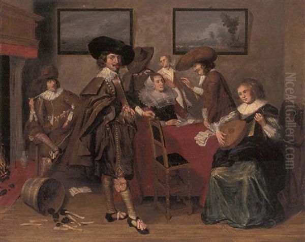 Elegant Company In An Interior Oil Painting by Pieter Jacobs Codde