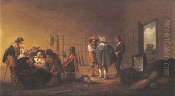 A Guardroom Interior Oil Painting by Pieter Jacobs Codde