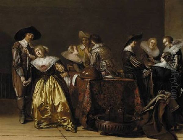 Elegant Company In An Interior Oil Painting by Pieter Jacobs Codde