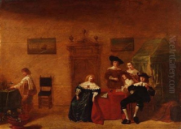 Interieur Mit Damen Und Kavalieren Am Tisch Oil Painting by Pieter Jacobs Codde