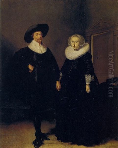 A Gentleman And A Lady In An Interior Oil Painting by Pieter Jacobs Codde