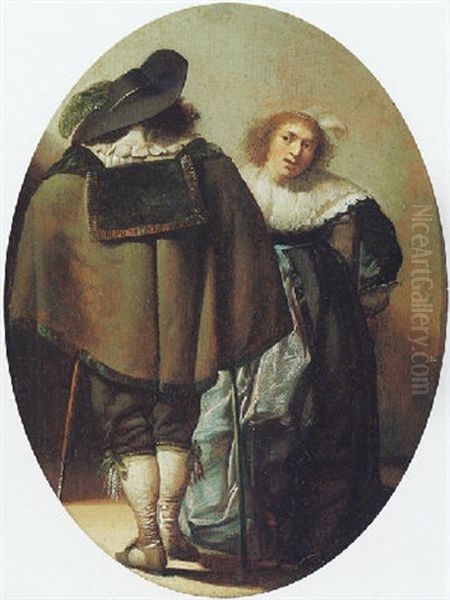 A Couple In An Interior Oil Painting by Pieter Jacobs Codde