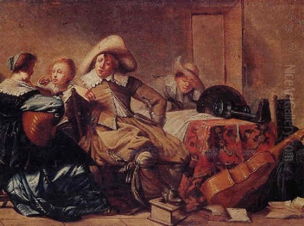 A Musical Party Seated At A Table Oil Painting by Pieter Jacobs Codde