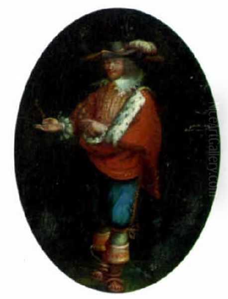 Portrait Of An Officer Holding A Miniature Oil Painting by Pieter Jacobs Codde