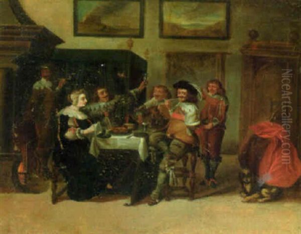 Elegant Company Seated At A Table In An Interior Oil Painting by Pieter Jacobs Codde