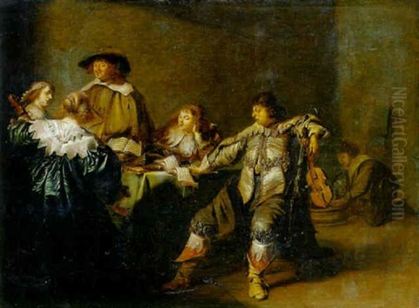 Elegant Company Music-making In An Interior Oil Painting by Pieter Jacobs Codde