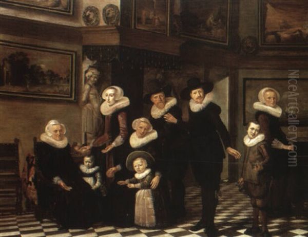 Family Group In An Interior Oil Painting by Pieter Jacobs Codde