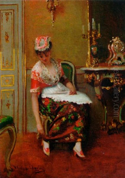 A Lady Seated In An Elegant Interior Oil Painting by Victoriano Codina Y Langlin