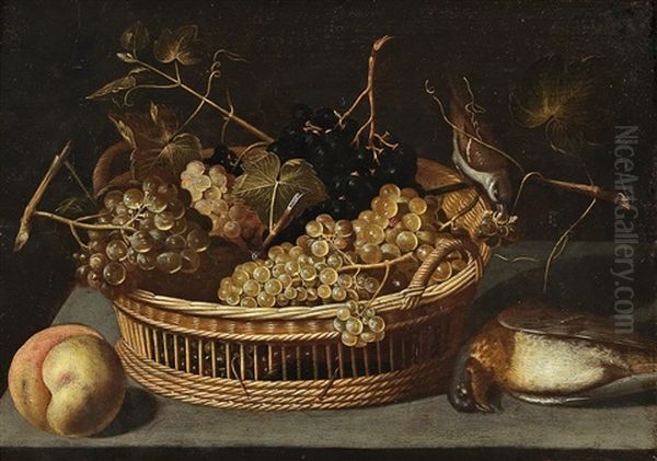 A Still Life With A Basket Of Grapes Oil Painting by Francesco Codino