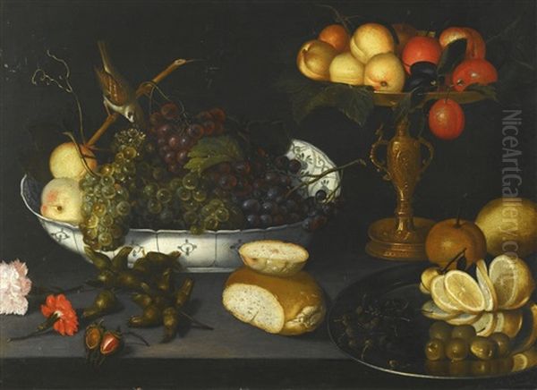 Still Life With Grapes In A Porcelain Bowl, Fruit In A Gilt Tazza And Other Objects Oil Painting by Francesco Codino