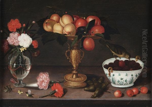 Natura Morta Con Fiori, Frutta E Volatile; Natura Morta Con Vaso Di Frutta E Cacciagione Di Penna (2 Works) Oil Painting by Francesco Codino