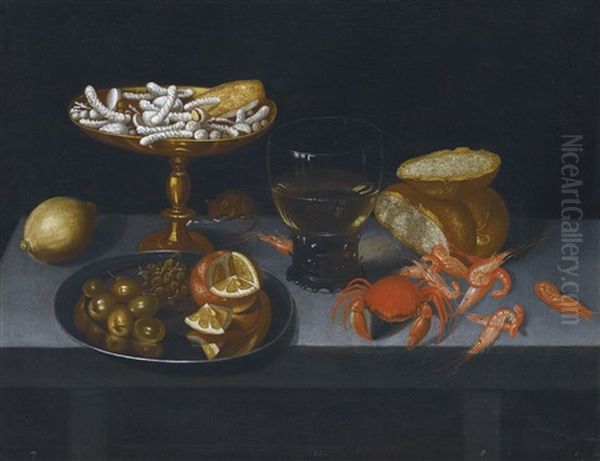 Still Life With Shellfish, Fruit And Sweets On A Table Oil Painting by Francesco Codino