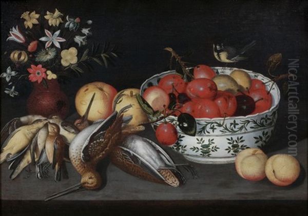 Composition Au Panier D'abricots Et Aux Fleurs Et Composition A La Coupe De Prunes, Aux Becasses Et Aux Grives (pair) by Francesco Codino