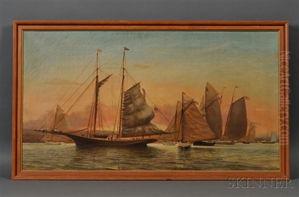 Sunset With Vessels At Newport Oil Painting by John Amory Codman