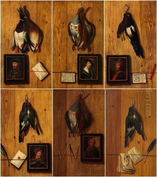 Trophee De Chasse Aux Oiseaux (set Of 6) Oil Painting by Johann Michael Codomann