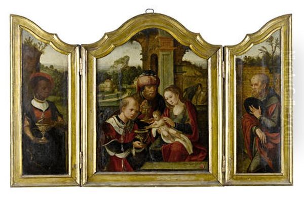 The Adoration Of The Magi (triptych) Oil Painting by Pieter Coeck van Aelst the Younger