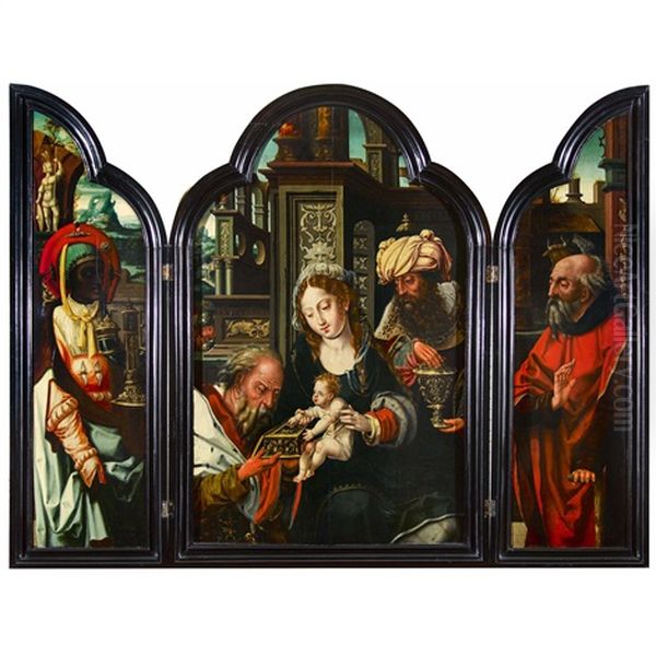 The Adoration Of The Magi Triptych Oil Painting by Pieter Coecke van Aelst the Elder