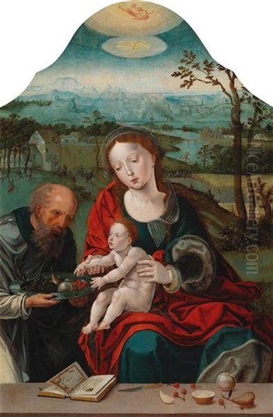 The Holy Family In A Landscape Oil Painting by Pieter Coecke van Aelst the Elder