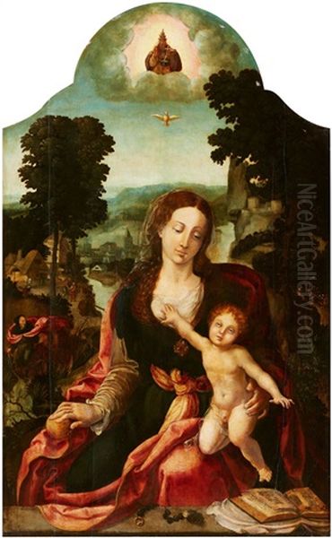 The Virgin And Child In A Panoramic Landscape Oil Painting by Pieter Coecke van Aelst the Elder