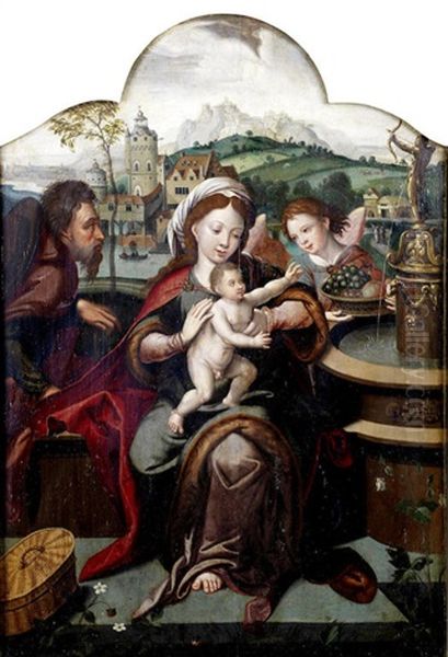 The Holy Family With An Angel Oil Painting by Pieter Coecke van Aelst the Elder