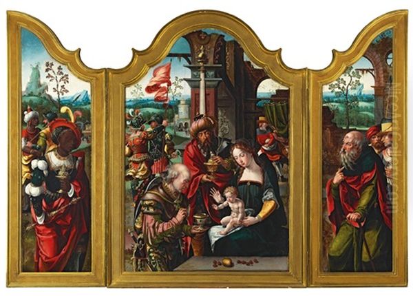 A Triptych: The Adoration Of The Magi Oil Painting by Pieter Coecke van Aelst the Elder