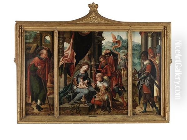 Anbetung Der Drei Konige Triptychon Oil Painting by Pieter Coecke van Aelst the Elder