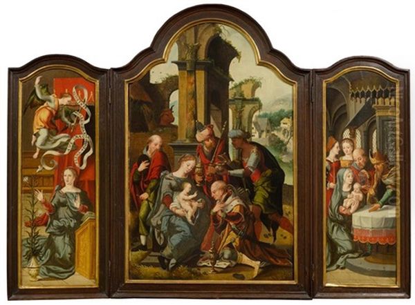 Triptych: Adoration Of The Kings Oil Painting by Pieter Coecke van Aelst the Elder