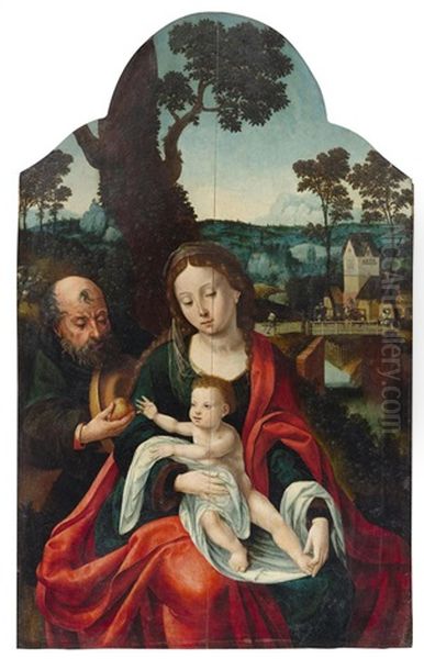 The Holy Family In A Landscape Oil Painting by Pieter Coecke van Aelst the Elder