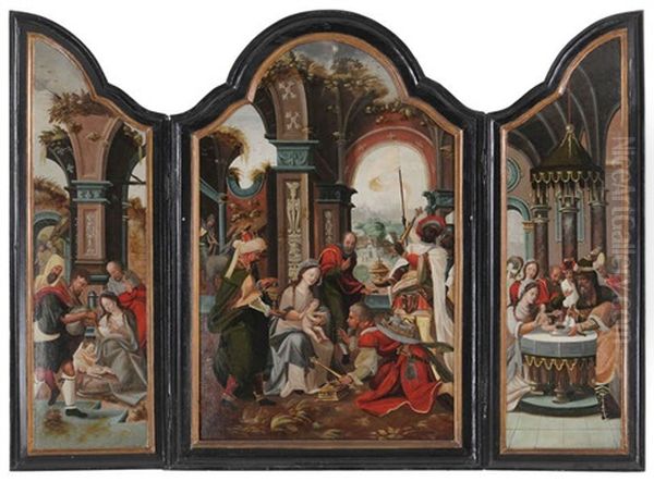 Triptyque Figurant L'adoration Des Mages (triptych) Oil Painting by Pieter Coecke van Aelst the Elder