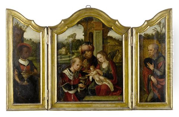 The Adoration Of The Magi (triptych) Oil Painting by Pieter Coecke van Aelst the Elder